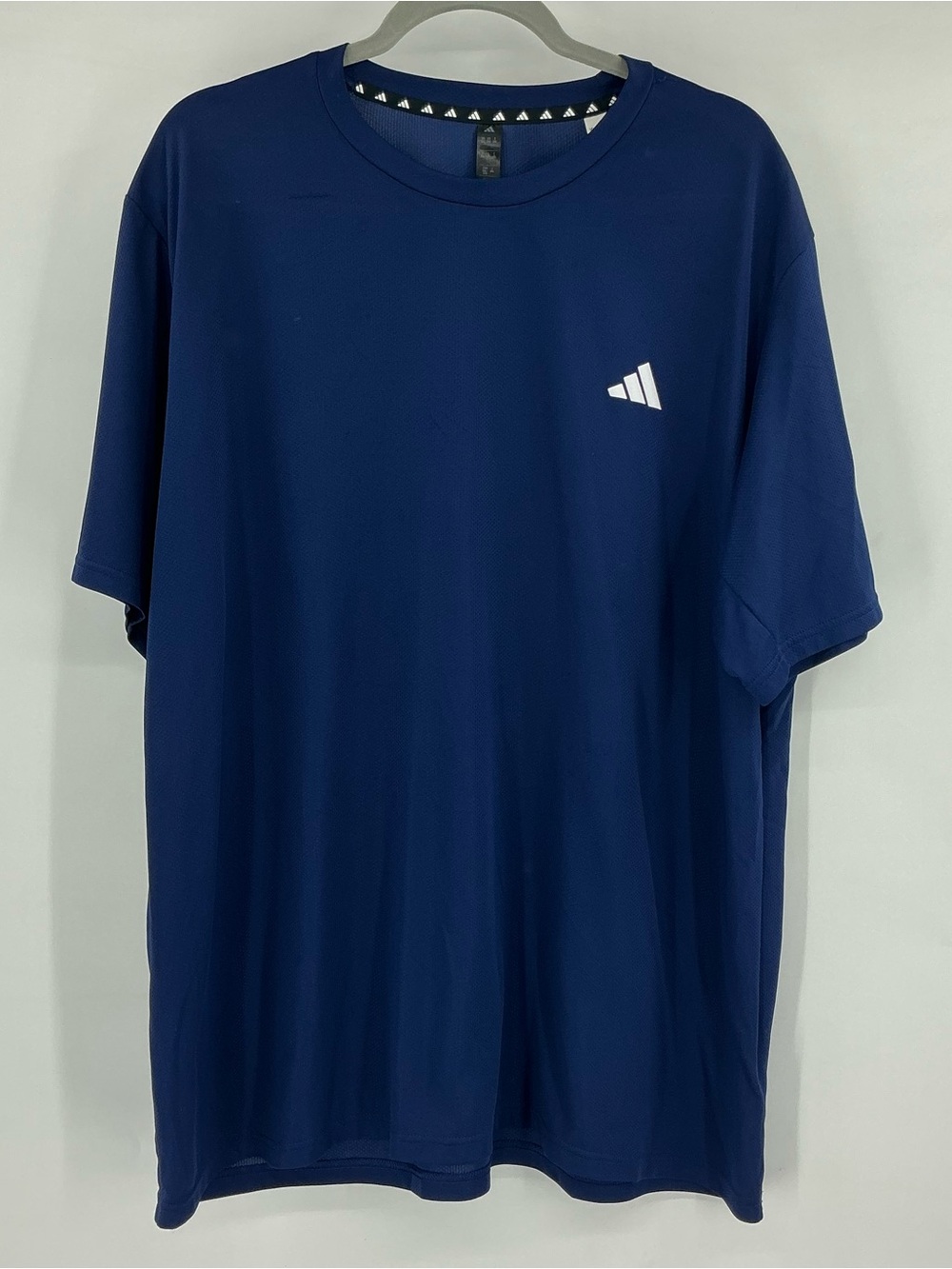 adidas Navy Short Sleeve Mesh Performance Tee with White Logo
